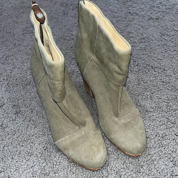 RAG & BONE Classic Newbury Khaki Canvas Natural Ankle Boots Booties size 38 / 8 - Picture 1 of 7